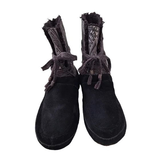 Sanuk Women's Soulshine Chill Black Faux Fur Trim Lace Front Suede Boots 7M - Picture 7 of 9